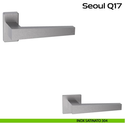 Maniglia in acciaio per porta Seoul Q17 Reguitti Inox rosetta rettangolare - inox satinato 304