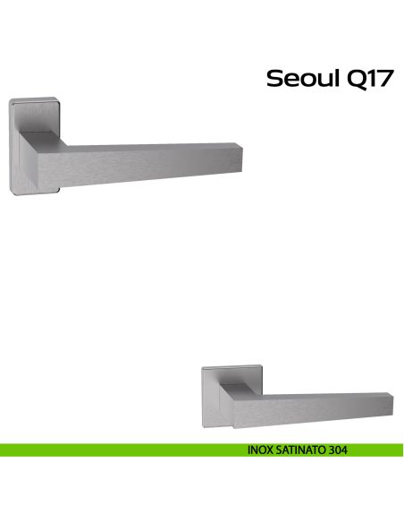 Maniglia in acciaio per porta Seoul Q17 Reguitti Inox rosetta rettangolare - inox satinato 304