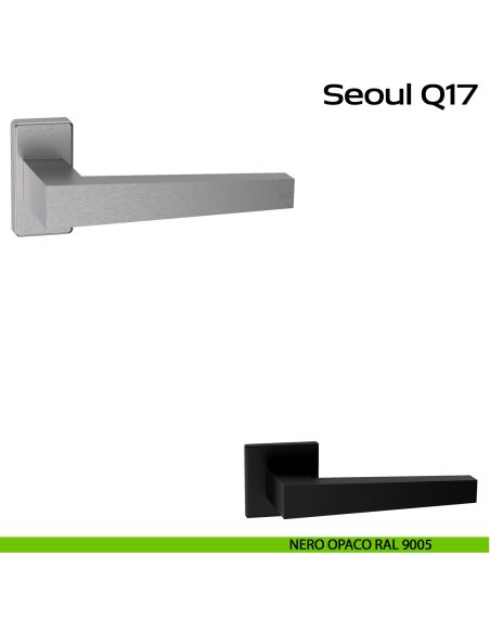 Maniglia in acciaio per porta Seoul Q17 Reguitti Inox rosetta rettangolare - nero opaco RAL 9005