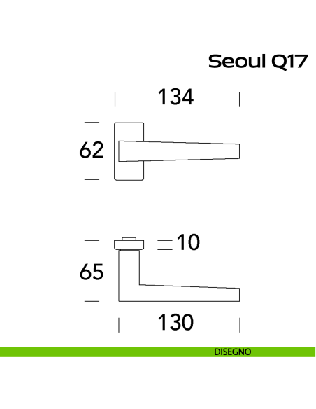 Maniglia in acciaio per porta Seoul Q17 Reguitti Inox rosetta rettangolare - disegno