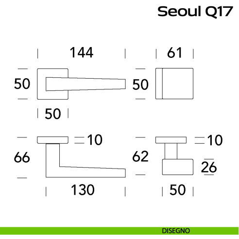 Maniglia in acciaio Seoul Q17 e pomolo fisso 2Q1 Reguitti Inox - disegno