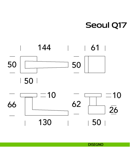 Maniglia in acciaio Seoul Q17 e pomolo fisso 2Q1 Reguitti Inox - disegno