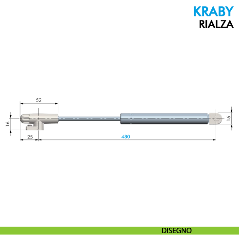Pistone a gas Ferramenta Livenza Kraby rialza frizionata lunghezza 480 mm - disegno