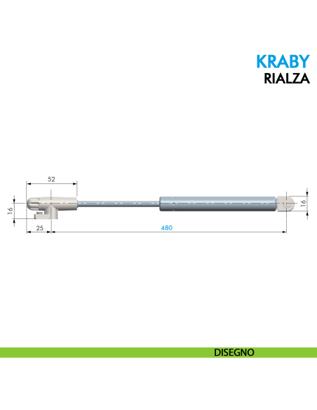 Pistone a gas Ferramenta Livenza Kraby rialza frizionata lunghezza 480 mm - disegno