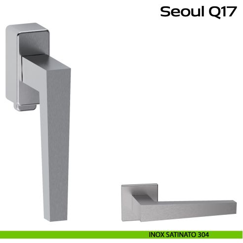 Maniglia in acciaio per finestra DK con pulsante su placca Seoul Q17 Reguitti Inox - inox satinato 304