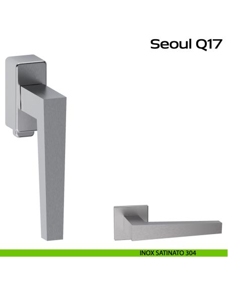 Maniglia in acciaio per finestra DK con pulsante su placca Seoul Q17 Reguitti Inox - inox satinato 304