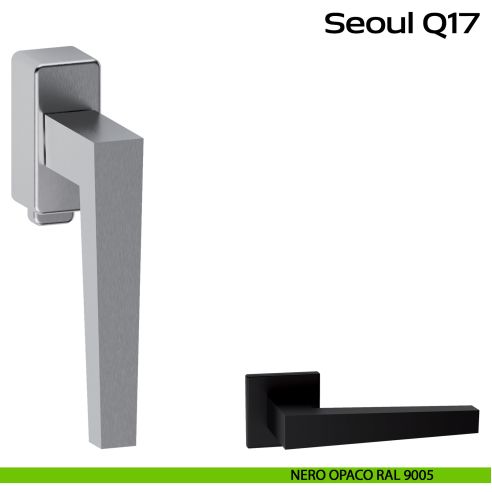 Maniglia in acciaio per finestra DK con pulsante su placca Seoul Q17 Reguitti Inox - nero opaco RAL 9005