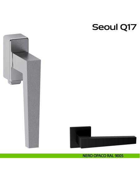 Maniglia in acciaio per finestra DK con pulsante su placca Seoul Q17 Reguitti Inox - nero opaco RAL 9005