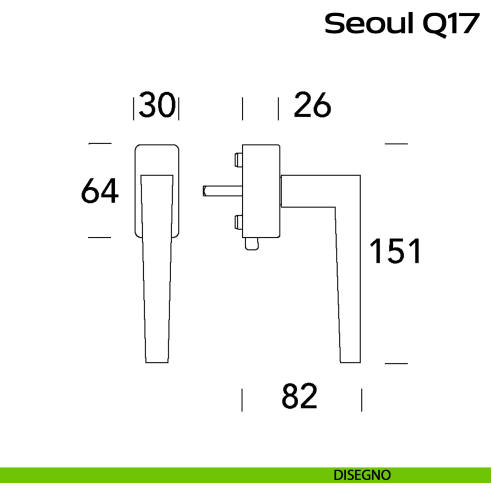 Maniglia in acciaio per finestra DK con pulsante su placca Seoul Q17 Reguitti Inox disegno