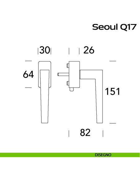 Maniglia in acciaio per finestra DK con pulsante su placca Seoul Q17 Reguitti Inox disegno