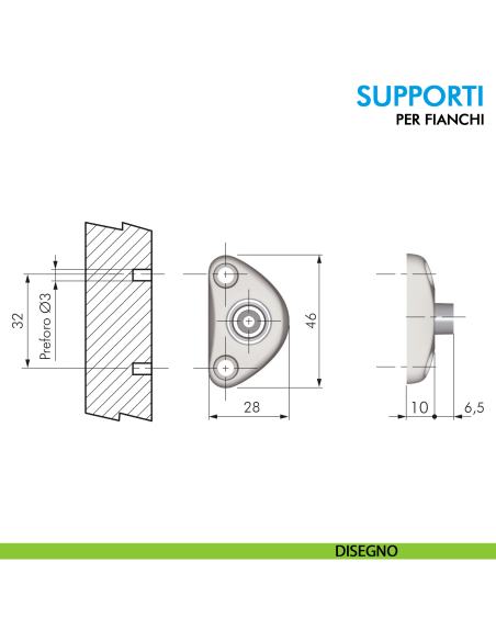 Supporto fianco per pistone Compact Ferramenta Livenza fissaggio con vite - disegno