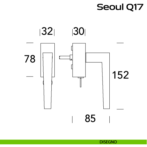 Maniglia in acciaio per finestra DK con chiave Seoul Q17 Reguitti Inox disegno