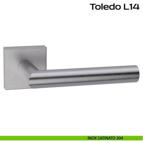 Maniglia in acciaio per porta Toledo L14 Reguitti Inox rosetta quadrata - inox satinato 304