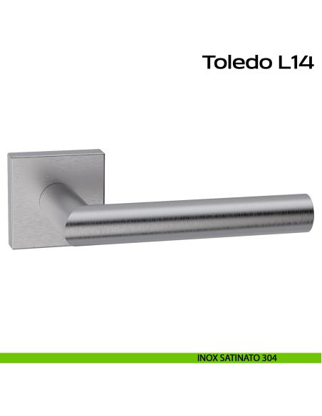 Maniglia in acciaio per porta Toledo L14 Reguitti Inox rosetta quadrata - inox satinato 304