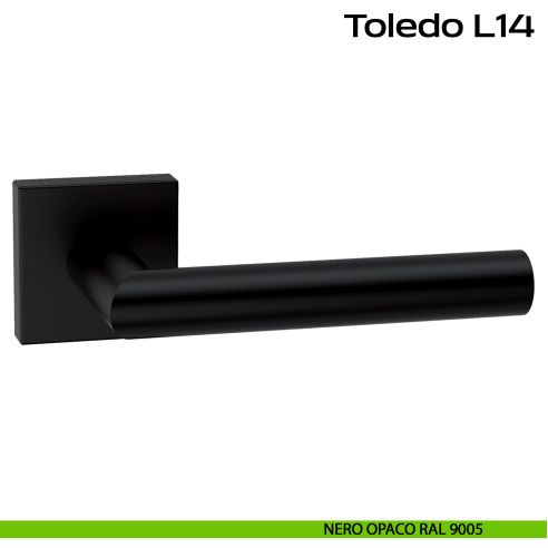 Maniglia in acciaio per porta Toledo L14 Reguitti Inox rosetta quadrata - nero opaco RAL 9005