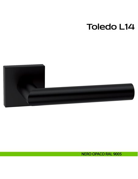 Maniglia in acciaio per porta Toledo L14 Reguitti Inox rosetta quadrata - nero opaco RAL 9005