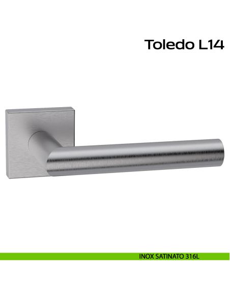 Maniglia in acciaio per porta Toledo L14 Reguitti Inox rosetta quadrata - inox satinato 316L