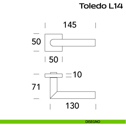 Maniglia in acciaio per porta Toledo L14 Reguitti Inox rosetta quadrata - disegno