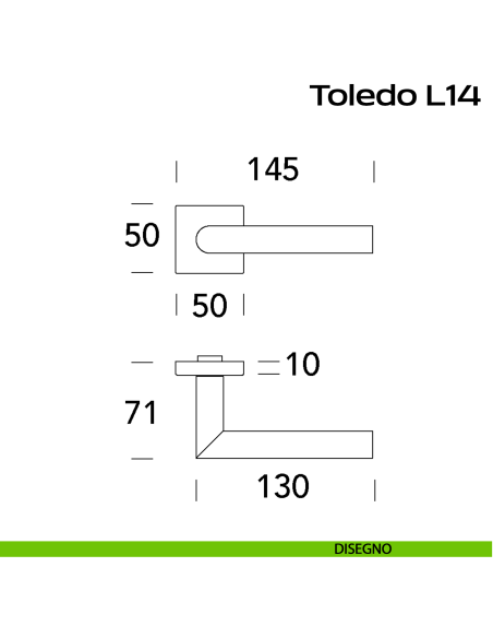 Maniglia in acciaio per porta Toledo L14 Reguitti Inox rosetta quadrata - disegno