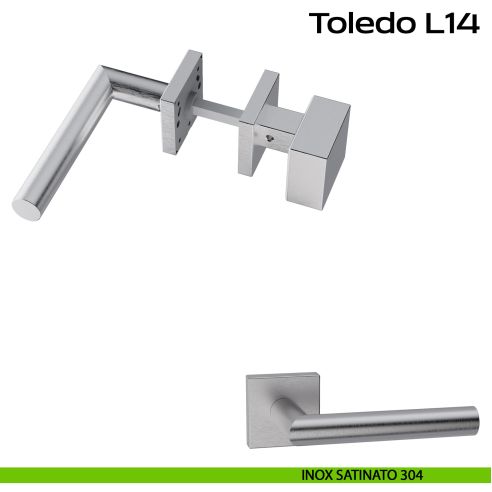 Maniglia in acciaio Toledo L14 e pomolo fisso 2Q1 Reguitti Inox rosetta quadrata - acciaio inox