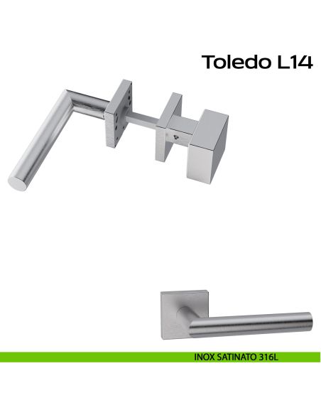 Maniglia in acciaio Toledo L14 e pomolo fisso 2Q1 Reguitti Inox rosetta quadrata - acciaio inox 316L