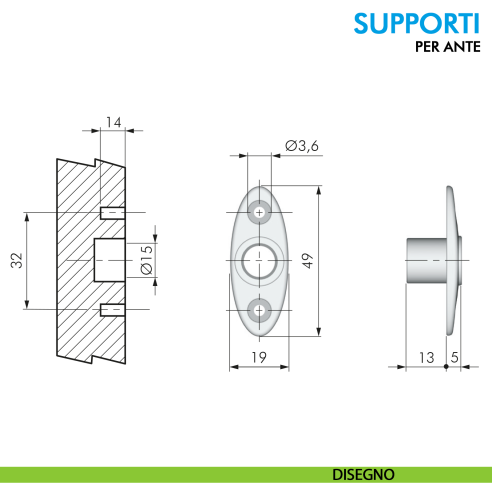 Supporto per pistone Elys Ferramenta Livenza fissaggio con vite - disegno