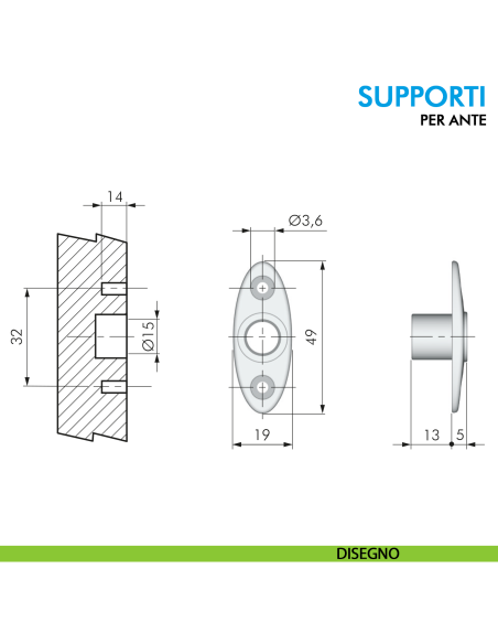 Supporto per pistone Elys Ferramenta Livenza fissaggio con vite - disegno