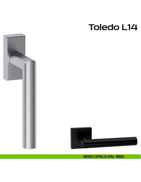 Maniglia in acciaio per finestra DK Toledo L14 Reguitti Inox rosetta 30x65 mm - nero opaco RAL 9005