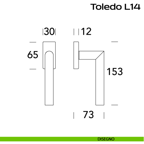 Maniglia in acciaio per finestra DK Toledo L14 Reguitti Inox rosetta 30x65 mm disegno