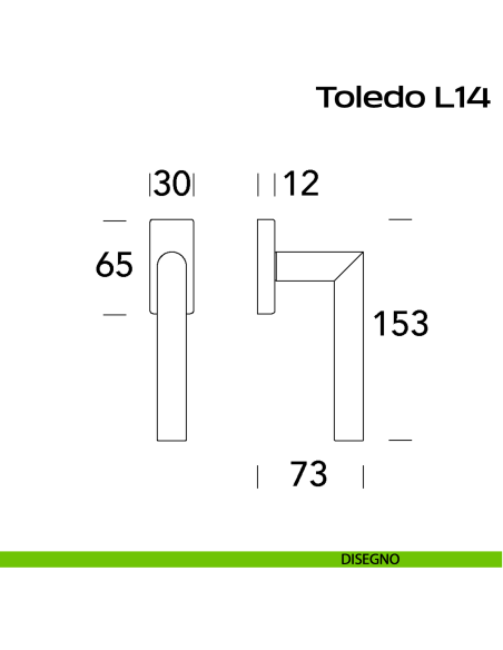 Maniglia in acciaio per finestra DK Toledo L14 Reguitti Inox rosetta 30x65 mm disegno