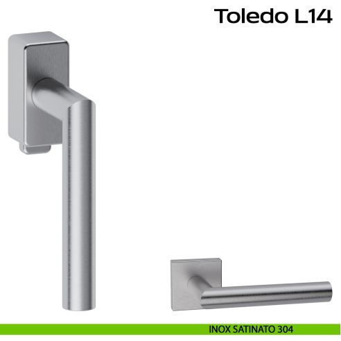 Maniglia in acciaio per finestra DK con pulsante su placca Toledo L14 Reguitti Inox rosetta rettangolare - inox satinato 304