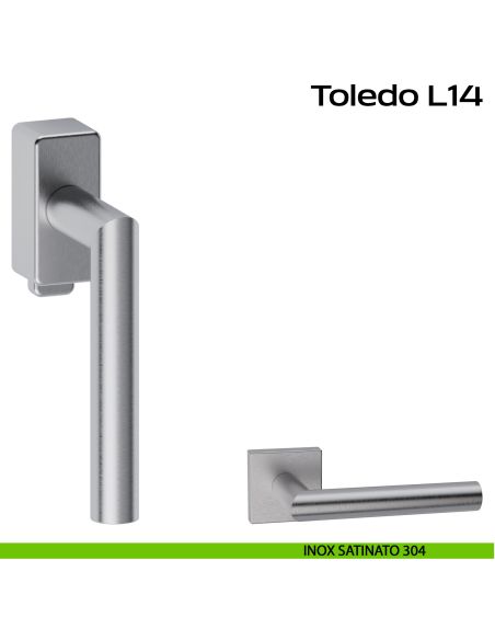 Maniglia in acciaio per finestra DK con pulsante su placca Toledo L14 Reguitti Inox rosetta rettangolare - inox satinato 304