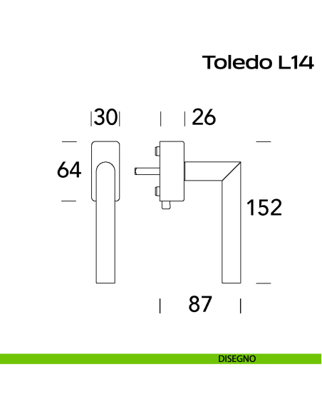 Maniglia in acciaio per finestra DK con pulsante su placca Toledo L14 Reguitti Inox rosetta rettangolare disegno