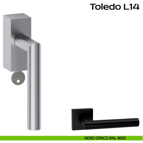 Maniglia in acciaio per finestra DK con chiave Toledo L14 Reguitti Inox rosetta rettangolare - nero opaco RAL 9005