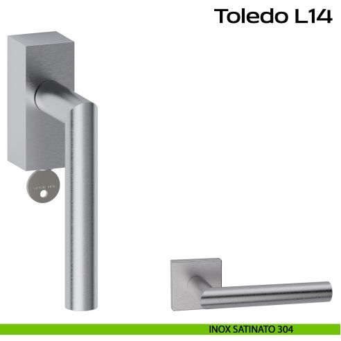 Maniglia in acciaio per finestra DK con funzione TBT Toledo L14 Reguitti Inox rosetta rettangolare - inox satinato 304