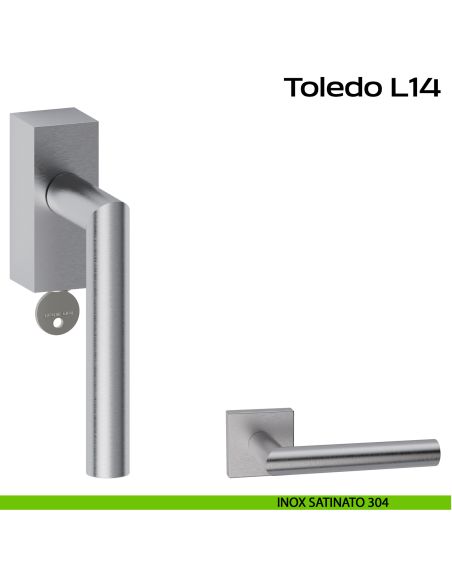 Maniglia in acciaio per finestra DK con funzione TBT Toledo L14 Reguitti Inox rosetta rettangolare - inox satinato 304