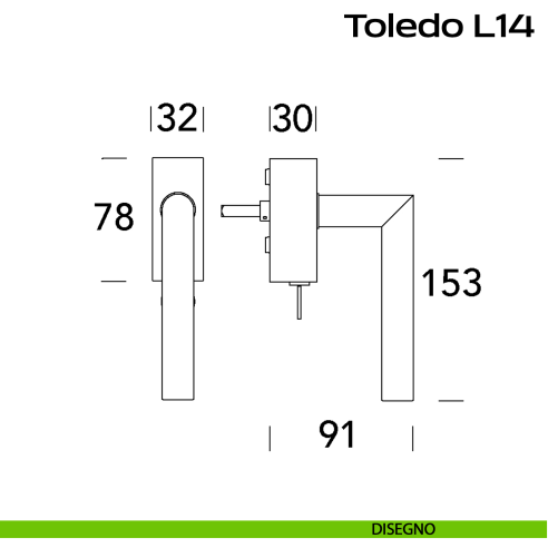 Maniglia in acciaio per finestra DK con funzione TBT Toledo L14 Reguitti Inox rosetta rettangolare disegno