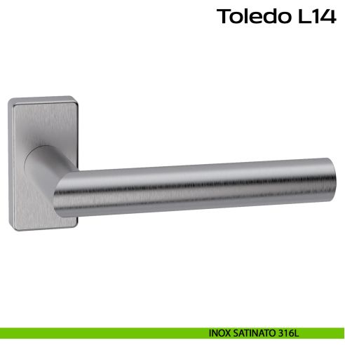 Maniglia in acciaio per porta Toledo L14 Reguitti Inox rosetta rettangolare - inox satinato 316L