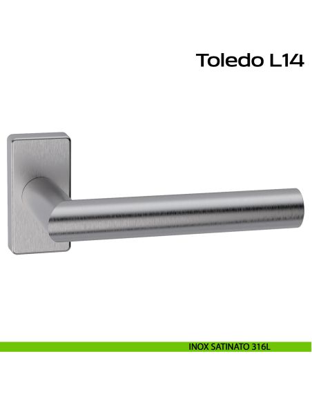 Maniglia in acciaio per porta Toledo L14 Reguitti Inox rosetta rettangolare - inox satinato 316L