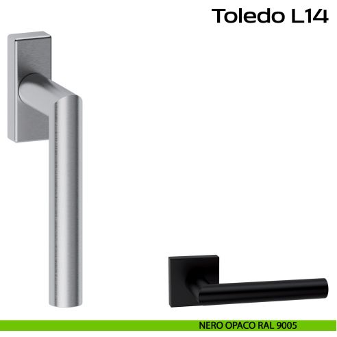 Maniglia in acciaio per finestra DK Toledo L14 Reguitti Inox rosetta 25x65 mm - nero opaco RAL 9005
