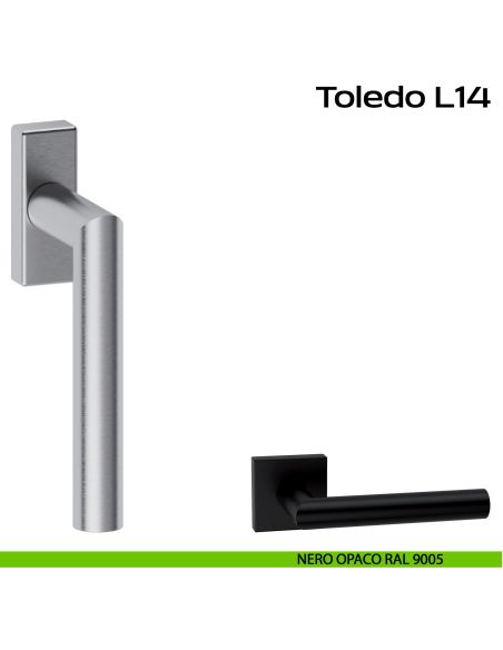 Maniglia in acciaio per finestra DK Toledo L14 Reguitti Inox rosetta 25x65 mm - nero opaco RAL 9005