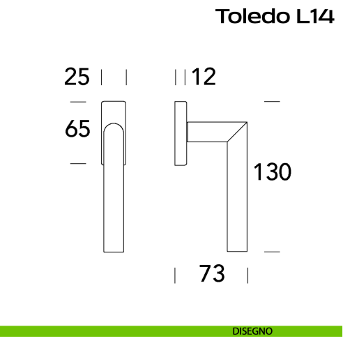 Maniglia in acciaio per finestra DK Toledo L14 Reguitti Inox rosetta 25x65 mm disegno