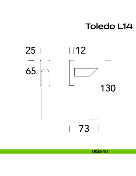 Maniglia in acciaio per finestra DK Toledo L14 Reguitti Inox rosetta 25x65 mm disegno