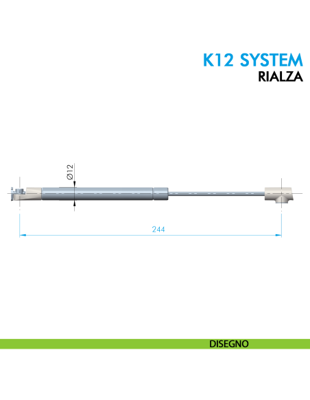 Asta a gas Ferramenta Livenza K12 System rialza lift lunghezza 244 mm - disegno