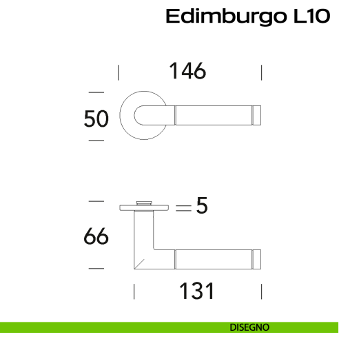 Maniglia in acciaio per porta Edimburgo L10 Reguitti Inox - disegno
