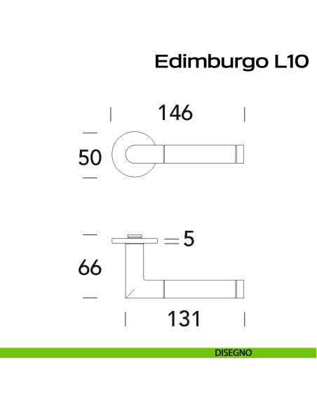 Maniglia in acciaio per porta Edimburgo L10 Reguitti Inox - disegno