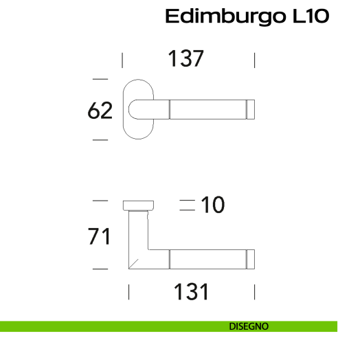 Maniglia in acciaio per porta Edimburgo L10 Reguitti Inox rosetta ovale - disegno
