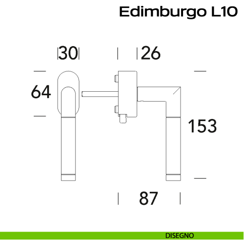 Maniglia in acciaio per finestra DK con pulsante su placca Edimburgo L10 Reguitti Inox disegno