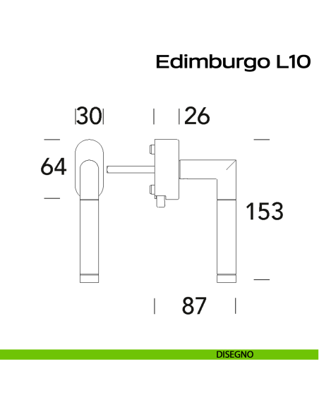 Maniglia in acciaio per finestra DK con pulsante su placca Edimburgo L10 Reguitti Inox disegno