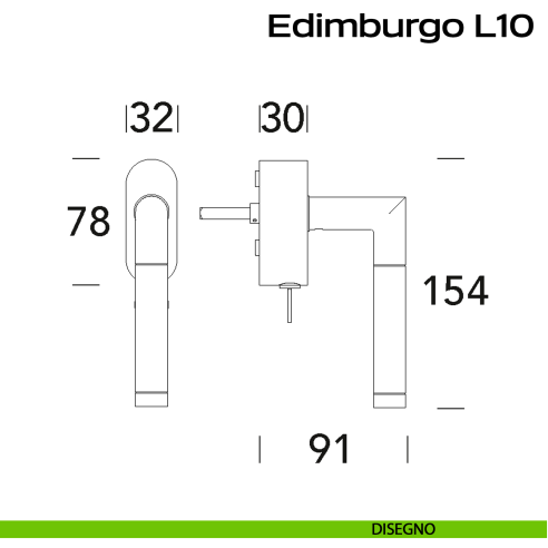 Maniglia in acciaio per finestra DK con chiave Edimburgo L10 Reguitti Inox disegno